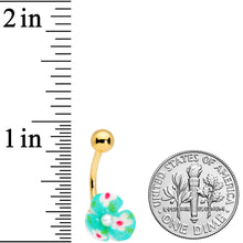 Load image into Gallery viewer, Aqua Gem Gold Tone Flower Pearly Belly Ring Set of 3

