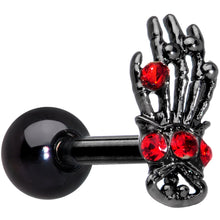 Load image into Gallery viewer, 16G 1/4 Red Gem Black Skeleton Hand Halloween Cartilage Tragus
