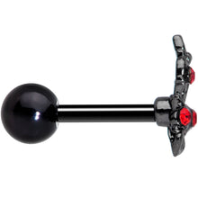Load image into Gallery viewer, 16G 1/4 Red Gem Black Skeleton Hand Halloween Cartilage Tragus
