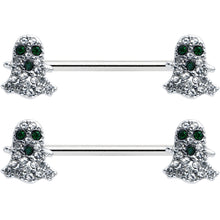 Load image into Gallery viewer, 14G 5/8 Clear Black Gem Scary Ghost Barbell Nipple Ring Set
