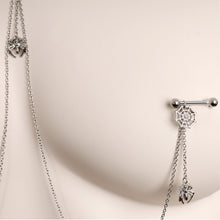 Load image into Gallery viewer, 14G 9/16 Creepy Crawly Spider Web Halloween Nipple Chain Necklace
