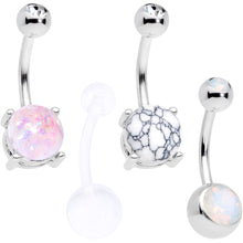 Load image into Gallery viewer, Clear Gem White Faux Opal Turquoise Bioplast Belly Ring Set of 4
