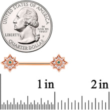 Load image into Gallery viewer, 14G 9/16 Clear Gem Rose Gold Tone Evening Star Nipple Ring Set
