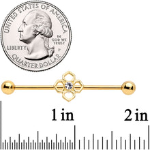 Load image into Gallery viewer, 14G Clear Gem Gold Tone Open Cross Industrial Barbell 38mm
