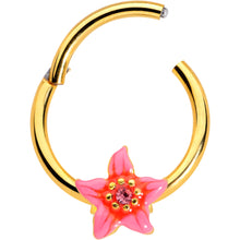 Load image into Gallery viewer, 16G 3/8 Pink Gem Gold Tone Exotic Floral Star Hinged Segment Ring
