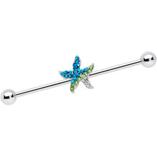 Load image into Gallery viewer, 14G Blue Green Gem Glam Starfish Industrial Barbell 38mm

