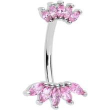 Load image into Gallery viewer, Pink CZ Gem Double Crown Double Mount Belly Ring
