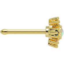 Load image into Gallery viewer, 20G 1/4 White Synthetic Opal Gold Tone Ornate Texture Nose Bone
