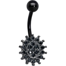 Load image into Gallery viewer, Black Gem Black Oval Gothic Sunburst Belly Ring
