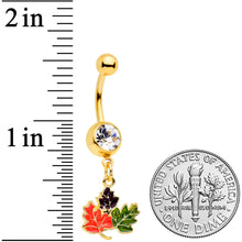 Load image into Gallery viewer, Clear Gem Gold Tone Lovely Autumn Leaf Trio Dangle Belly Ring
