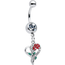 Load image into Gallery viewer, Clear Gem Open Heart Rose Valentines Day Dangle Belly Ring
