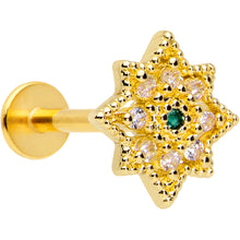 Load image into Gallery viewer, 16G 1/4 Green Gem Gold Tone Evening Star Labret Monroe Tragus
