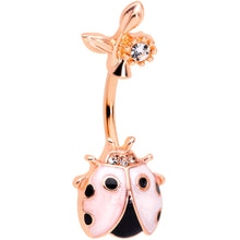 Load image into Gallery viewer, Clear Gem Rose Gold Tone Ladybug Tiny Flower Belly Ring
