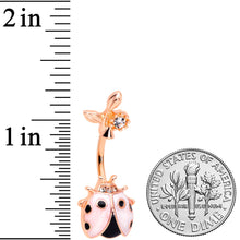 Load image into Gallery viewer, Clear Gem Rose Gold Tone Ladybug Tiny Flower Belly Ring
