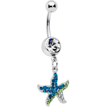 Load image into Gallery viewer, Clear Blue Green Gem Glam Starfish Dangle Belly Ring
