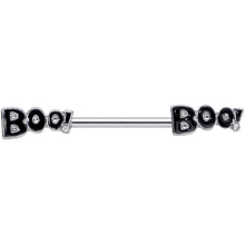 Load image into Gallery viewer, 14G 5/8 Clear Gem Black Boo Halloween Barbell Nipple Ring Set
