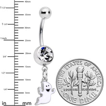 Load image into Gallery viewer, Clear Gem Fylying Halloween Ghost Dangle Belly Ring
