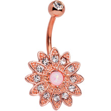 Load image into Gallery viewer, Aurora Clear Gem Rose Gold Tone Flower Belly Ring Set of 3
