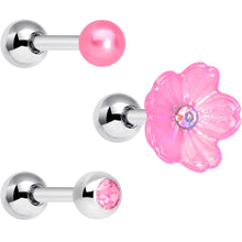 Load image into Gallery viewer, 16G 1/4 Pink Aurora Gem Flower Cartilage Tragus Earring Set of 3
