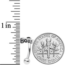 Load image into Gallery viewer, 14G 5/16 Black Text Boo Halloween Curved Eyebrow Ring
