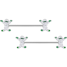 Load image into Gallery viewer, 14G 5/8 Green Mummy Halloween Barbell Nipple Ring Set
