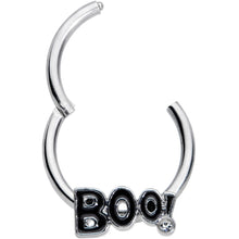 Load image into Gallery viewer, 16G 3/8 Clear Gem Black Boo Halloween Hinged Segment Ring
