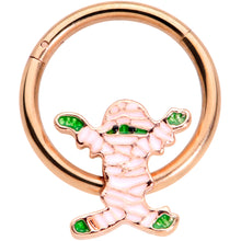 Load image into Gallery viewer, 16G 3/8 Rose Gold Tone Green Mummy Halloween Hinged Segment Ring
