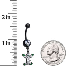 Load image into Gallery viewer, Clear Gem Black Green Mummy Halloween Dangle Belly Ring
