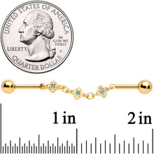 Load image into Gallery viewer, 14G Aqua Gem Gold Tone Rhombus Chain Industrial Barbell 40mm
