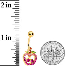 Load image into Gallery viewer, Pink Purple Gem Gold Tone Cherry Apple Fruit Belly Ring
