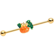 Load image into Gallery viewer, 14G Gold Tone Autumn Pumpkin Halloween Industrial Barbell 38mm

