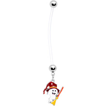 Load image into Gallery viewer, Clear Bioplast Ghost Witch on Broom Halloween Pregnancy Dangle Belly Ring
