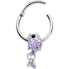Load image into Gallery viewer, 16G 3/8 Purple Gem Sweet Fish Dangle Hinged Segment Ring
