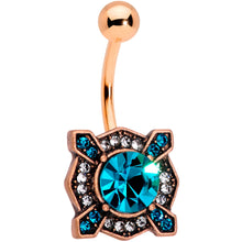 Load image into Gallery viewer, Clear Aqua Gem Rose Gold Tone Renaissance Royal Belly Ring
