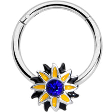 Load image into Gallery viewer, 16G 3/8 Blue Faux Druzy Sunflower Hinged Segment Ring
