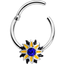 Load image into Gallery viewer, 16G 3/8 Blue Faux Druzy Sunflower Hinged Segment Ring

