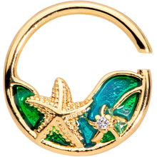 Load image into Gallery viewer, 18G 3/8 Clear Gem Gold Tone Starfish Nautical Closure Ring
