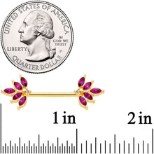 Load image into Gallery viewer, 14G 9/16 Red Gem Gold Tone Autumn Leaves Nipple Ring Set

