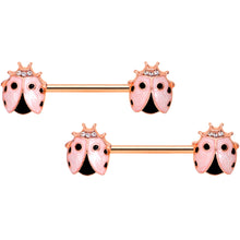Load image into Gallery viewer, 14G 9/16 Clear Gem Rose Gold Tone Lil Ladybug Nipple Ring Set
