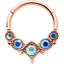 Load image into Gallery viewer, 16G 3/8 Aurora Gem Rose Gold Tone Circles Hinged Segment Ring
