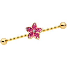 Load image into Gallery viewer, 14G Clear Purple Gem Gold Tone Flower Industrial Barbell 38mm

