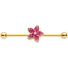 Load image into Gallery viewer, 14G Clear Purple Gem Gold Tone Flower Industrial Barbell 38mm
