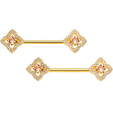 Load image into Gallery viewer, 14G 9/16 Clear CZ Gem Gold Tone Rhombus Royale Nipple Ring Set

