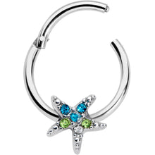 Load image into Gallery viewer, 16G 3/8 Blue Green Gem Glam Starfish Hinged Segment Ring
