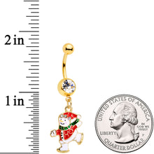 Load image into Gallery viewer, Clear Gem Gold Tone Ice Skating Snowman Christmas Dangle Belly Ring

