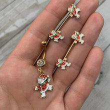 Load image into Gallery viewer, 14G 9/16 Gold Tone Ice Skate Snowman Christmas Nipple Ring Set
