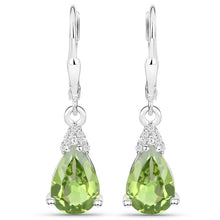 Load image into Gallery viewer, 2.80 Carat Genuine Peridot and White Zircon .925 Sterling Silver Earrings
