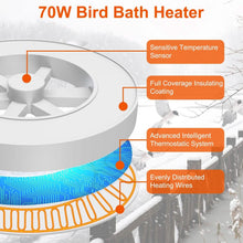Load image into Gallery viewer, 70W Bird Bath Deicer Aluminum Alloy Water Heater with Thermostat Auto Shutdown
