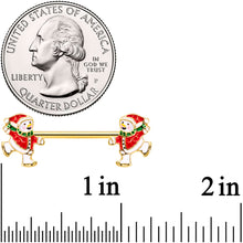 Load image into Gallery viewer, 14G 9/16 Gold Tone Ice Skate Snowman Christmas Nipple Ring Set

