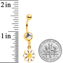 Load image into Gallery viewer, Clear Gem Gold Tone Happy Hippie Daisy Flower Dangle Belly Ring
